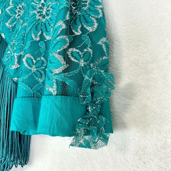 Lilia Smitty 80s Vintage Western Maxi Dress Size 3/4 Small Fringe Rodeo Lace - Picture 7 of 12